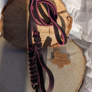 Lederleine „Blackberry“ – handgeflochten & soft, 1,75 m, schwarz-pink